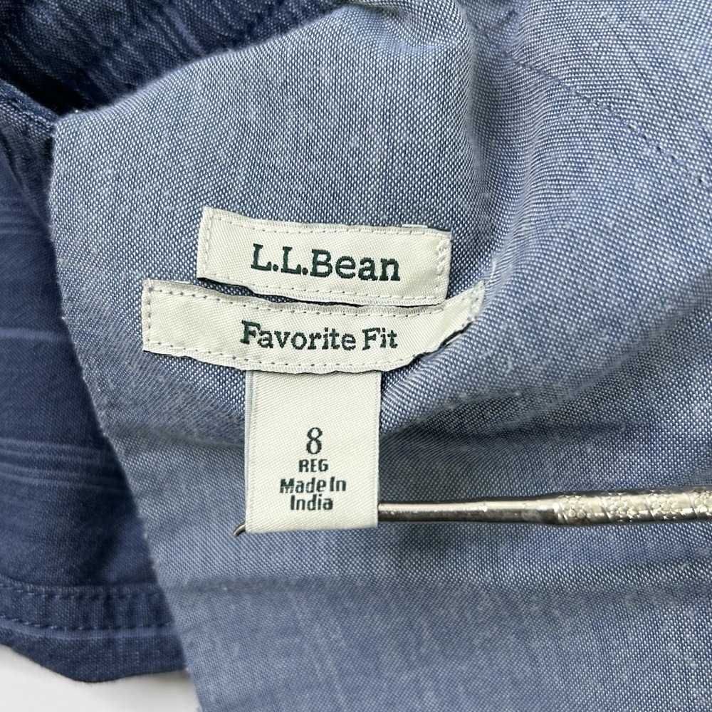LL Bean Chambray Pants Womens 8 Favorite Fit Striped Drawstring Lightweight Blue - Picture 8 of 10